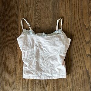 Moda International White Lace-Trim pink tank top sz M